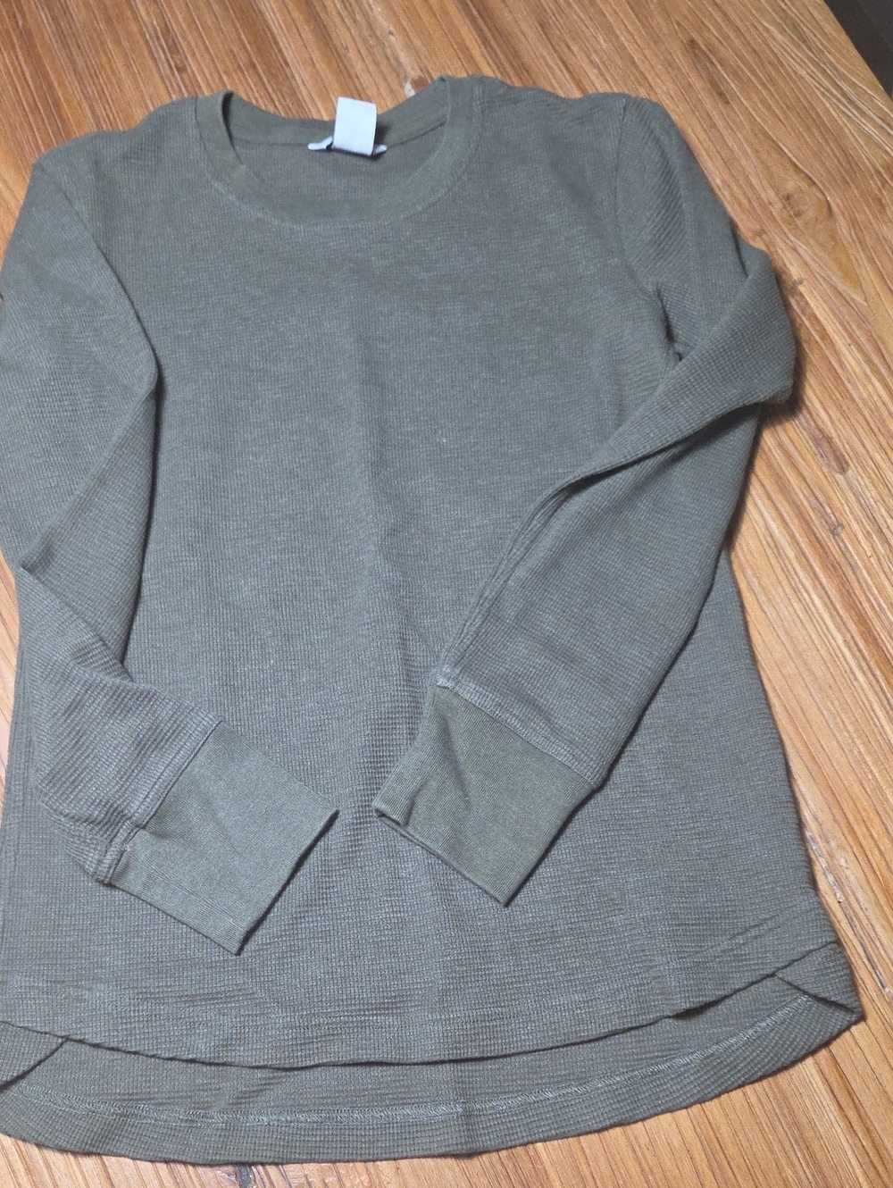 Duluth Trading Co Olive Waffle Crewneck Sweater